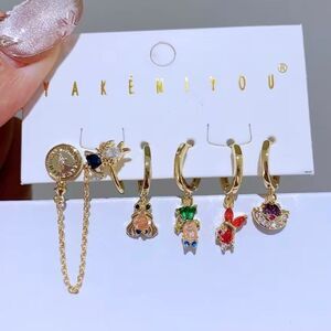Alice In Wonderland 14K Gold Plated Gemstone Huggie Hoop Earrings